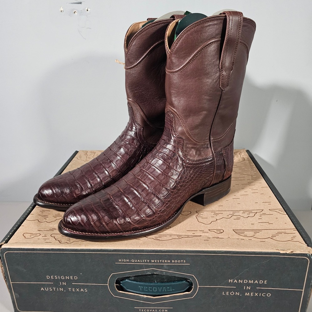 Tecovas The Cole Western Boots Men 13D Dark Brown Chocolate Caiman Belly Leather